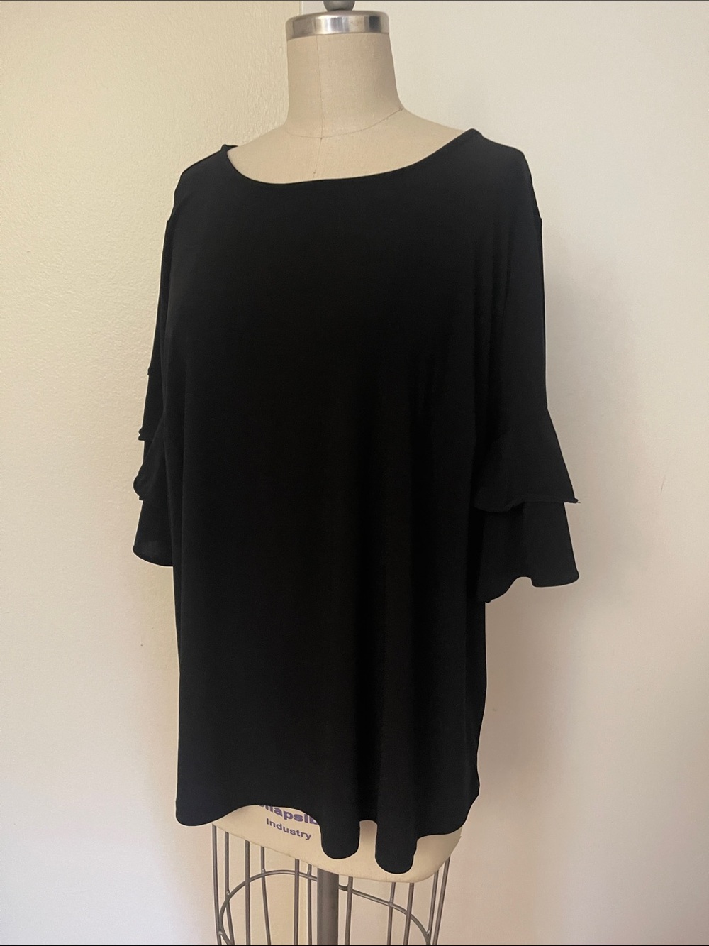 INC International Concepts Black Ruffle Sleeve Tunic